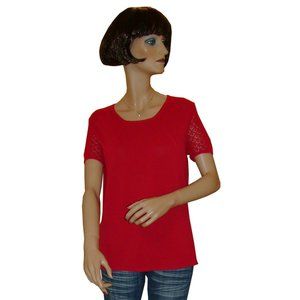 NWT Women’s Short Cochet Sleeve Scoop Neck Red Sweater Top Size M 8 10